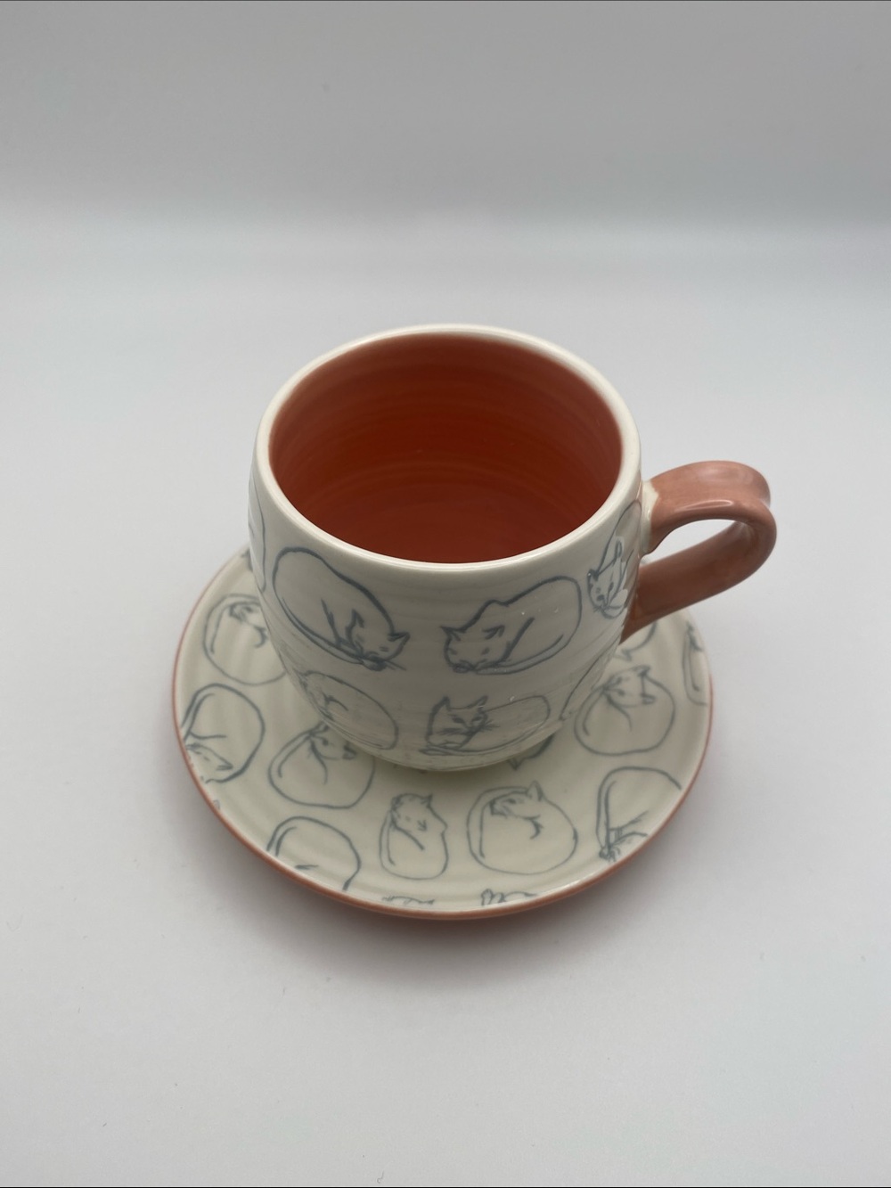 Cute Anthropologie cat cats cup and soucer for coffee espresso white pink new - Picture 2 of 13